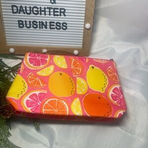 Clinique Cosmetic Bag Citrus Print Makeup Pouch Travel Zipper NWOT